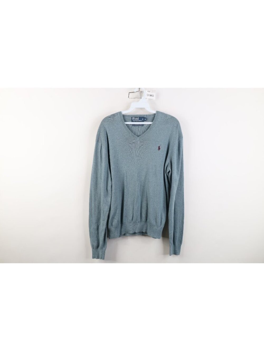 Vintage 90s Ralph Lauren Mens Medium Faded Pima Cotton Knit V-Neck Sweater Blue